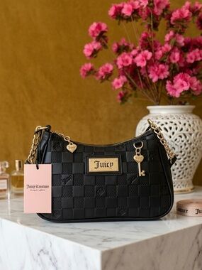 Juicy Couture Black Quilted Shoulder Bag with Gold Accents